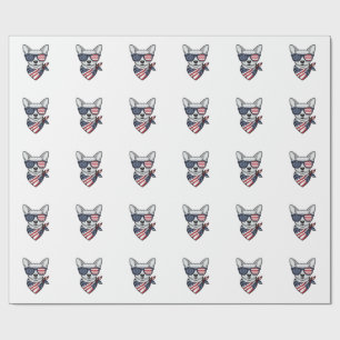 Patriotic Dog with Flag Sunglasses Vintage Vector  Wrapping Paper
