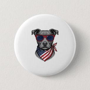 Patriotic Dog With Sunglasses Vintage Shirt Design 6 Cm Round Badge