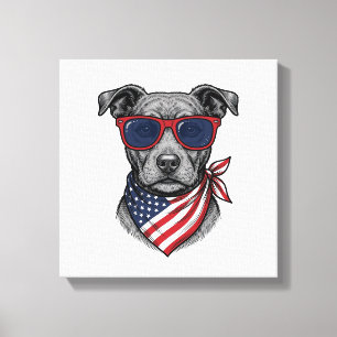 Patriotic Dog With Sunglasses Vintage Shirt Design Canvas Print