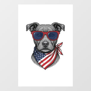Patriotic Dog With Sunglasses Vintage Shirt Design Window Cling