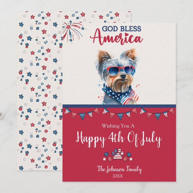Patriotic Dog- Yorkie 4th Of July Card (Front/Back)