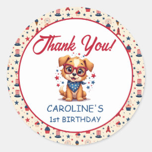 Patriotic Doggy Thank You Classic Round Sticker