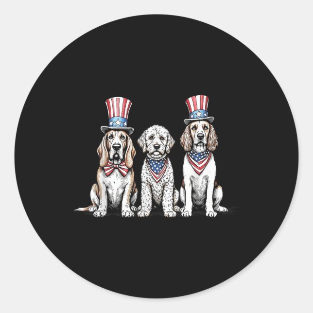 Patriotic Dogs 4th Of July American Flag Pet Dog L Classic Round Sticker (Front)