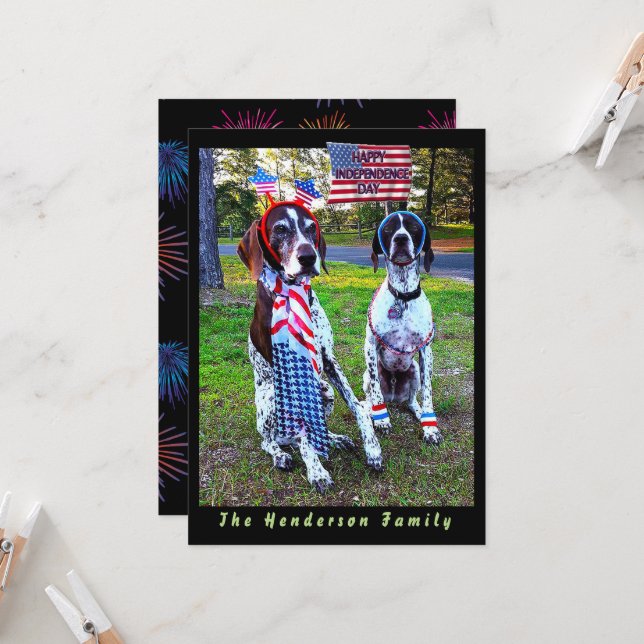 Patriotic Dogs & Fireworks Independence Day Card (Front/Back In Situ)