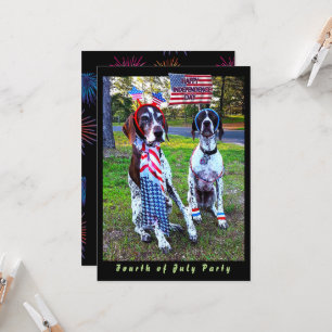 Patriotic Dogs & Fireworks Independence Day Party Card
