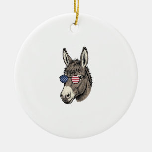Patriotic Donkey Sunglasses Vintage Shirt Design_1 Ceramic Tree Decoration