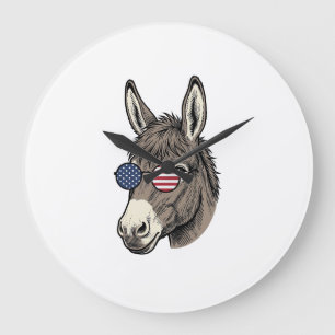 Patriotic Donkey Sunglasses Vintage Shirt Design_1 Large Clock
