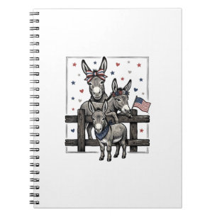 Patriotic Donkeys Vintage 4th of July Shirt Design Notebook