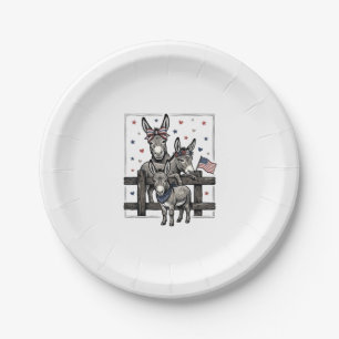 Patriotic Donkeys Vintage 4th of July Shirt Design Paper Plate