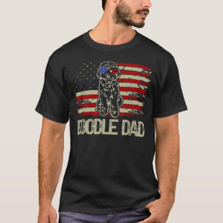 Patriotic Doodle Dad Goldendoodle American Flag T-Shirt