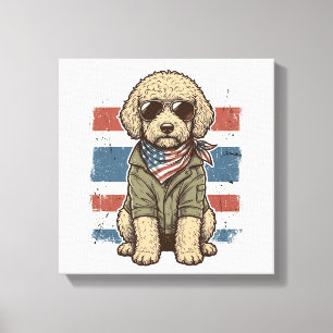 Patriotic Doodle Dog Vintage Engraving Shirt Desig Canvas Print
