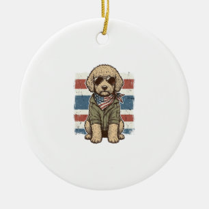Patriotic Doodle Dog Vintage Engraving Shirt Desig Ceramic Tree Decoration