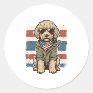 Patriotic Doodle Dog Vintage Engraving Shirt Desig Classic Round Sticker