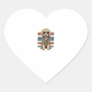 Patriotic Doodle Dog Vintage Engraving Shirt Desig Heart Sticker