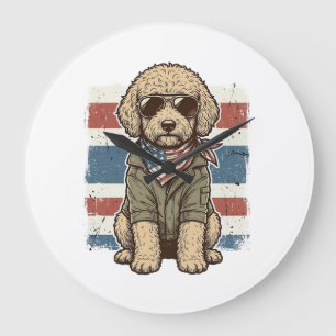 Patriotic Doodle Dog Vintage Engraving Shirt Desig Large Clock