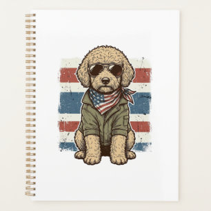 Patriotic Doodle Dog Vintage Engraving Shirt Desig Planner
