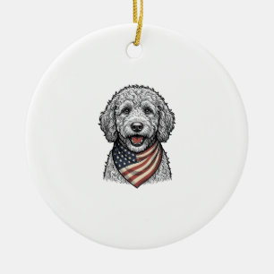 Patriotic Doodle Dog Vintage Engraving Vector Desi Ceramic Tree Decoration