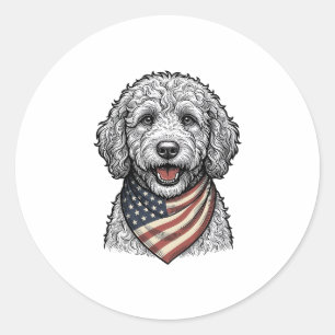 Patriotic Doodle Dog Vintage Engraving Vector Desi Classic Round Sticker
