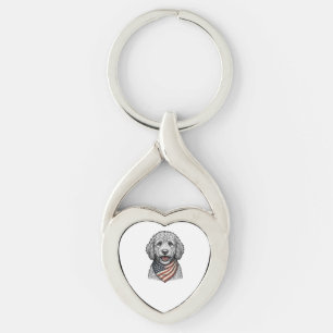Patriotic Doodle Dog Vintage Engraving Vector Desi Key Ring