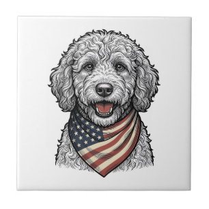 Patriotic Doodle Dog Vintage Engraving Vector Desi Tile