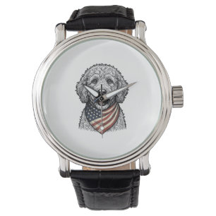 Patriotic Doodle Dog Vintage Engraving Vector Desi Watch