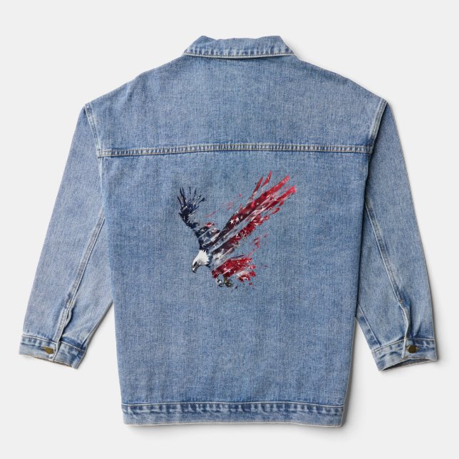 Patriotic double exposure eagle American flag Denim Jacket (Back)