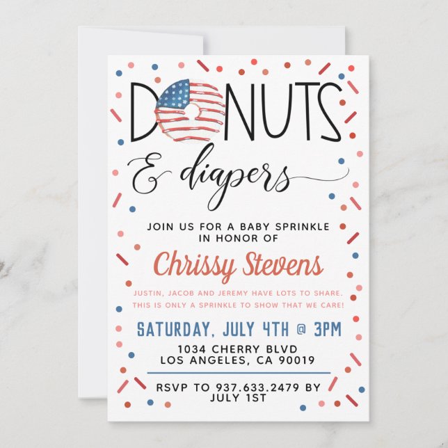 Patriotic Doughnut Baby Sprinkle Shower Invitation (Front)