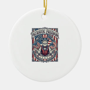 Patriotic Doughnut Lover Vector Graphic Tee_1 Ceramic Tree Decoration