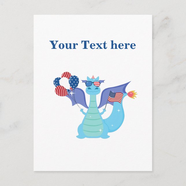 Patriotic Dragon with balloons and American flag Postcard (Front)