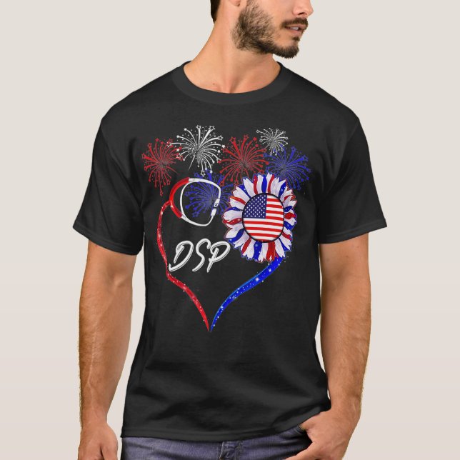 Patriotic DSP Sunflower 4th Of July American Flag  T-Shirt (Front)