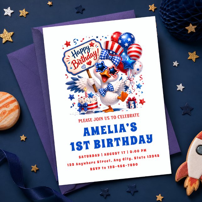 Patriotic Duck 1st Birthday Invitation (Creator Uploaded)