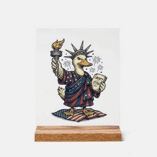 Patriotic Duck 4th of July Vintage T-Shirt Design_ Acrylic Sign