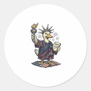 Patriotic Duck 4th of July Vintage T-Shirt Design_ Classic Round Sticker