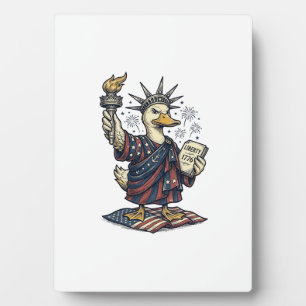 Patriotic Duck 4th of July Vintage T-Shirt Design_ Plaque