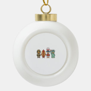 Patriotic Duck and Hot Dog Vintage Vector Shirt_1 Ceramic Ball Christmas Ornament