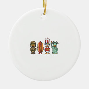 Patriotic Duck and Hot Dog Vintage Vector Shirt_1 Ceramic Tree Decoration