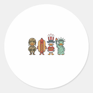 Patriotic Duck and Hot Dog Vintage Vector Shirt_1 Classic Round Sticker