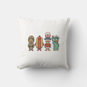 Patriotic Duck and Hot Dog Vintage Vector Shirt_1 Cushion