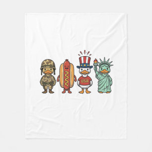 Patriotic Duck and Hot Dog Vintage Vector Shirt_1 Fleece Blanket