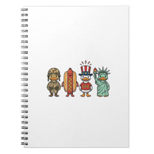 Patriotic Duck and Hot Dog Vintage Vector Shirt_1 Notebook