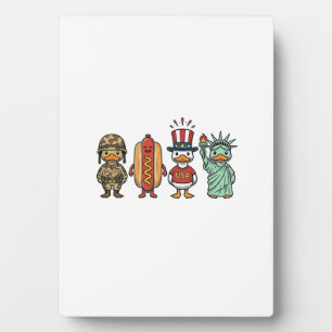 Patriotic Duck and Hot Dog Vintage Vector Shirt_1 Plaque