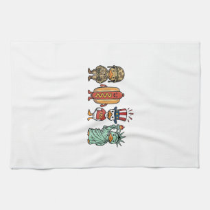 Patriotic Duck and Hot Dog Vintage Vector Shirt_1 Tea Towel