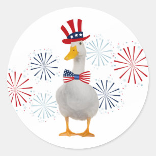 Patriotic Duck Fireworks Classic Round Sticker