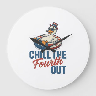 Patriotic Duck Fourth of July Floatie Shirt Design Large Clock