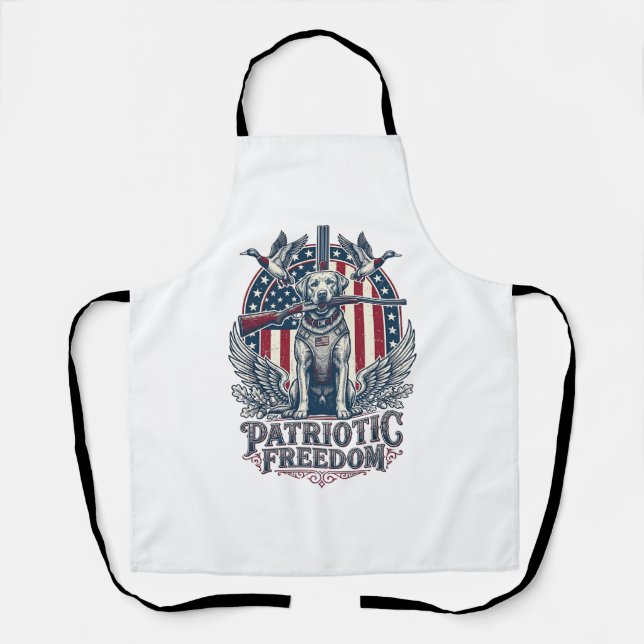 Patriotic Duck Hunter Dog Vector Graphic Tee_1 Apron (Front)