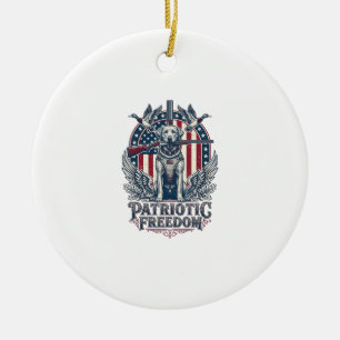 Patriotic Duck Hunter Dog Vector Graphic Tee_1 Ceramic Tree Decoration