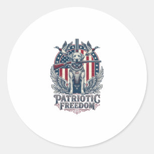 Patriotic Duck Hunter Dog Vector Graphic Tee_1 Classic Round Sticker