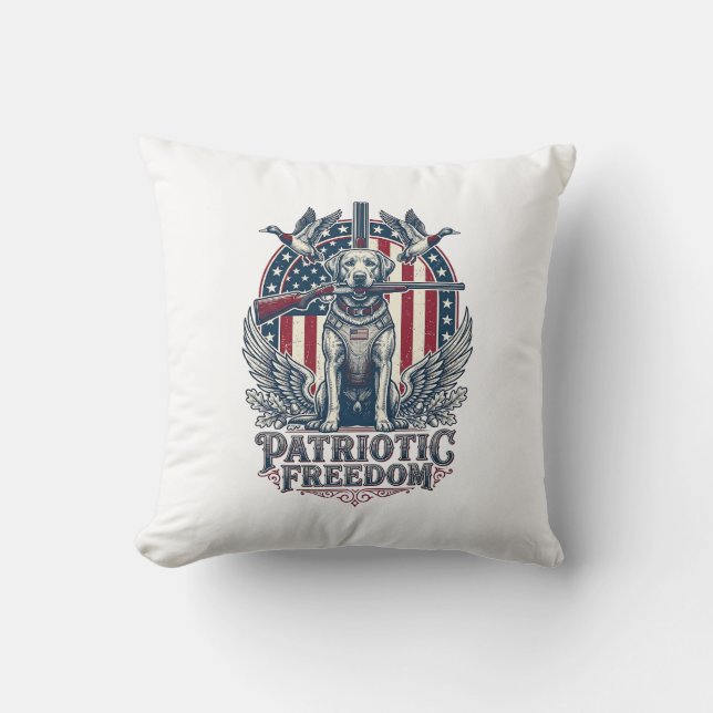 Patriotic Duck Hunter Dog Vector Graphic Tee_1 Cushion (Front)