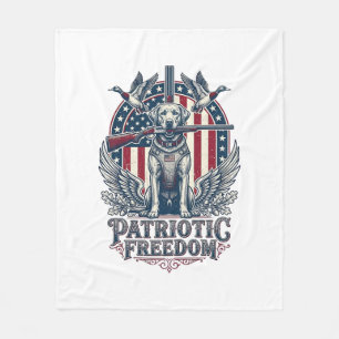 Patriotic Duck Hunter Dog Vector Graphic Tee_1 Fleece Blanket