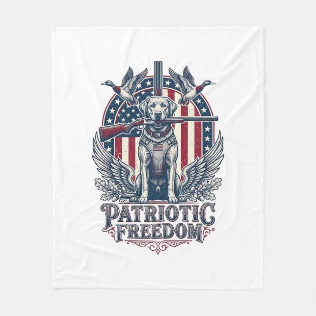 Patriotic Duck Hunter Dog Vector Graphic Tee_1 Fleece Blanket (Front)